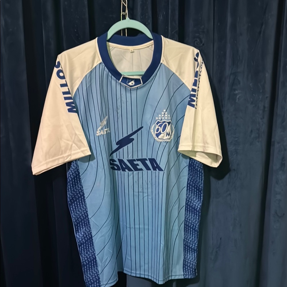 Saeta Blue and White Soccer Jersey